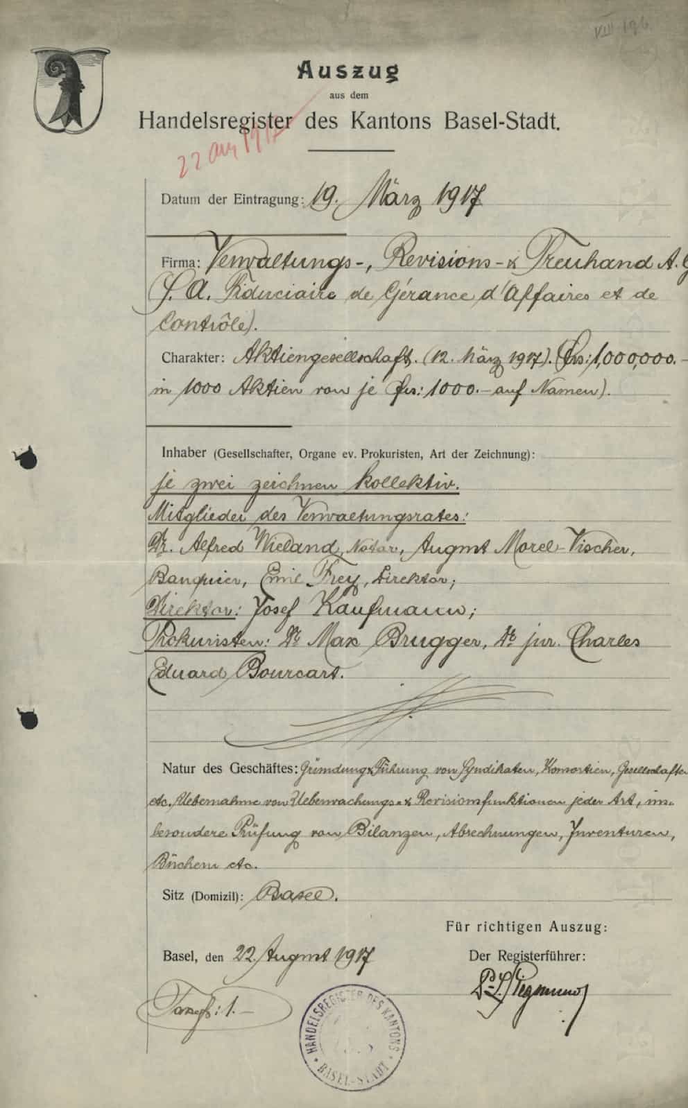 First entry in the Commercial Register